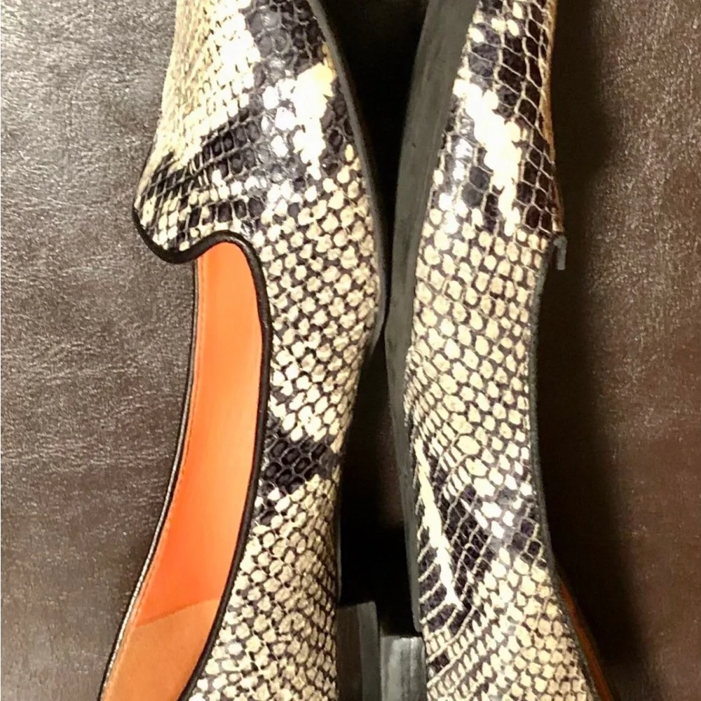 Via Spiga Women's Snake-Print Pointed Flats in Black & Cream